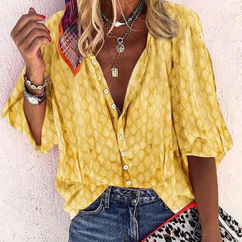 Blouse met subtiele print en losvallende mouwen voor dames