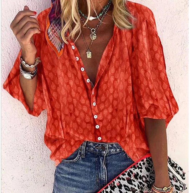 Blouse met subtiele print en losvallende mouwen voor dames