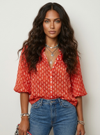 Blouse met subtiele print en losvallende mouwen voor dames in oranje