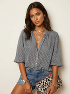 Blouse met subtiele print en losvallende mouwen voor dames in grijs