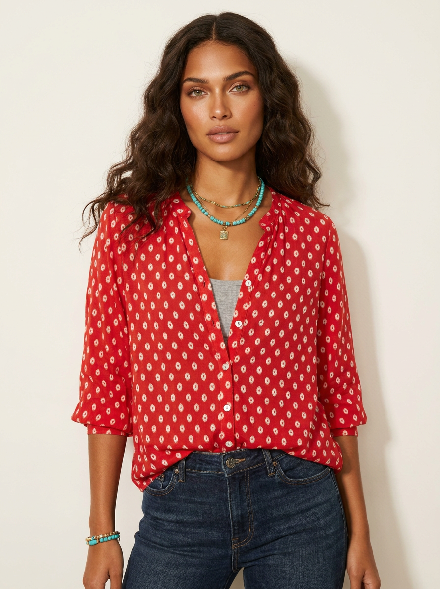 Blouse met subtiele print en losvallende mouwen voor dames