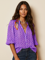Blouse met subtiele print en losvallende mouwen voor dames in paars
