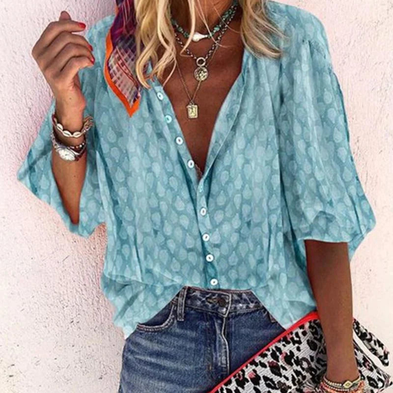 Blouse met subtiele print en losvallende mouwen voor dames