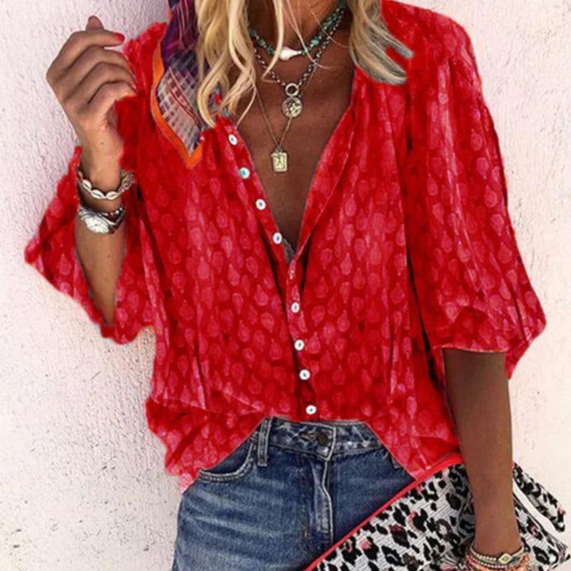 Blouse met subtiele print en losvallende mouwen voor dames