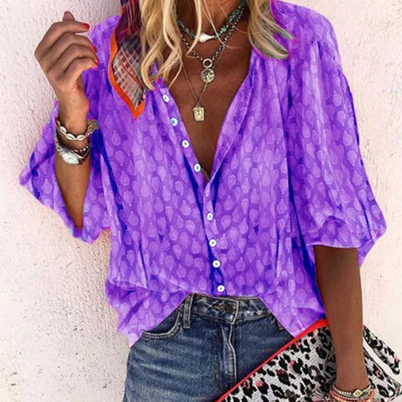 Blouse met subtiele print en losvallende mouwen voor dames