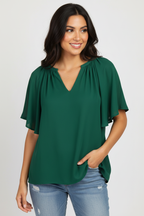 Blouse met v-hals en losse mouwen in groen