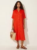 Blousejurk met korte mouwen en losvallend silhouet voor dames in rood