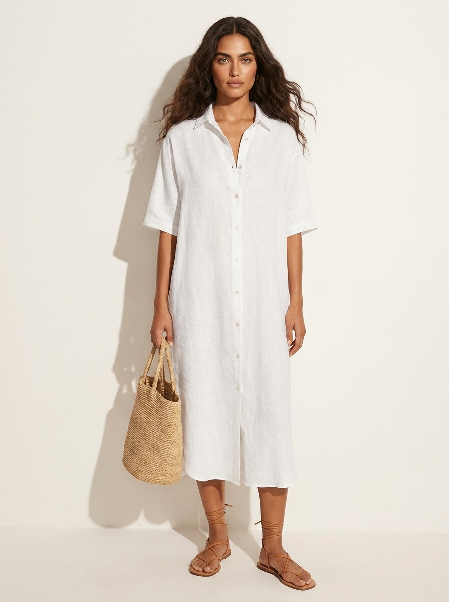 Blousejurk met korte mouwen en losvallend silhouet voor dames in wit