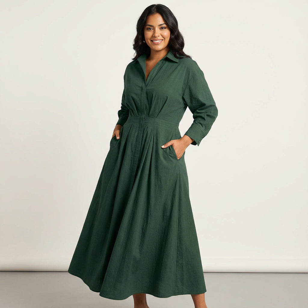 Lange blousejurk met getailleerde taille en manchetten voor dames in groen
