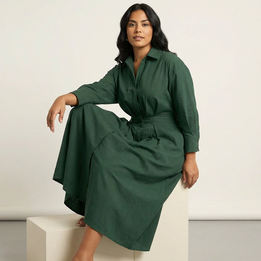 Lange blousejurk met getailleerde taille en manchetten voor dames