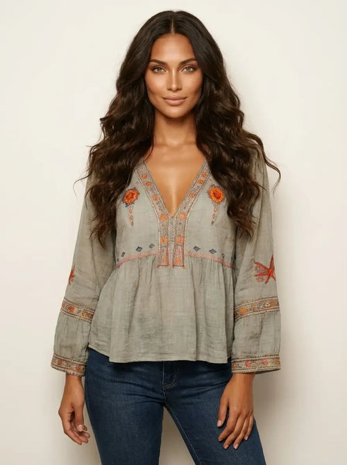 Bohemian blouse met kleurrijke borduursels