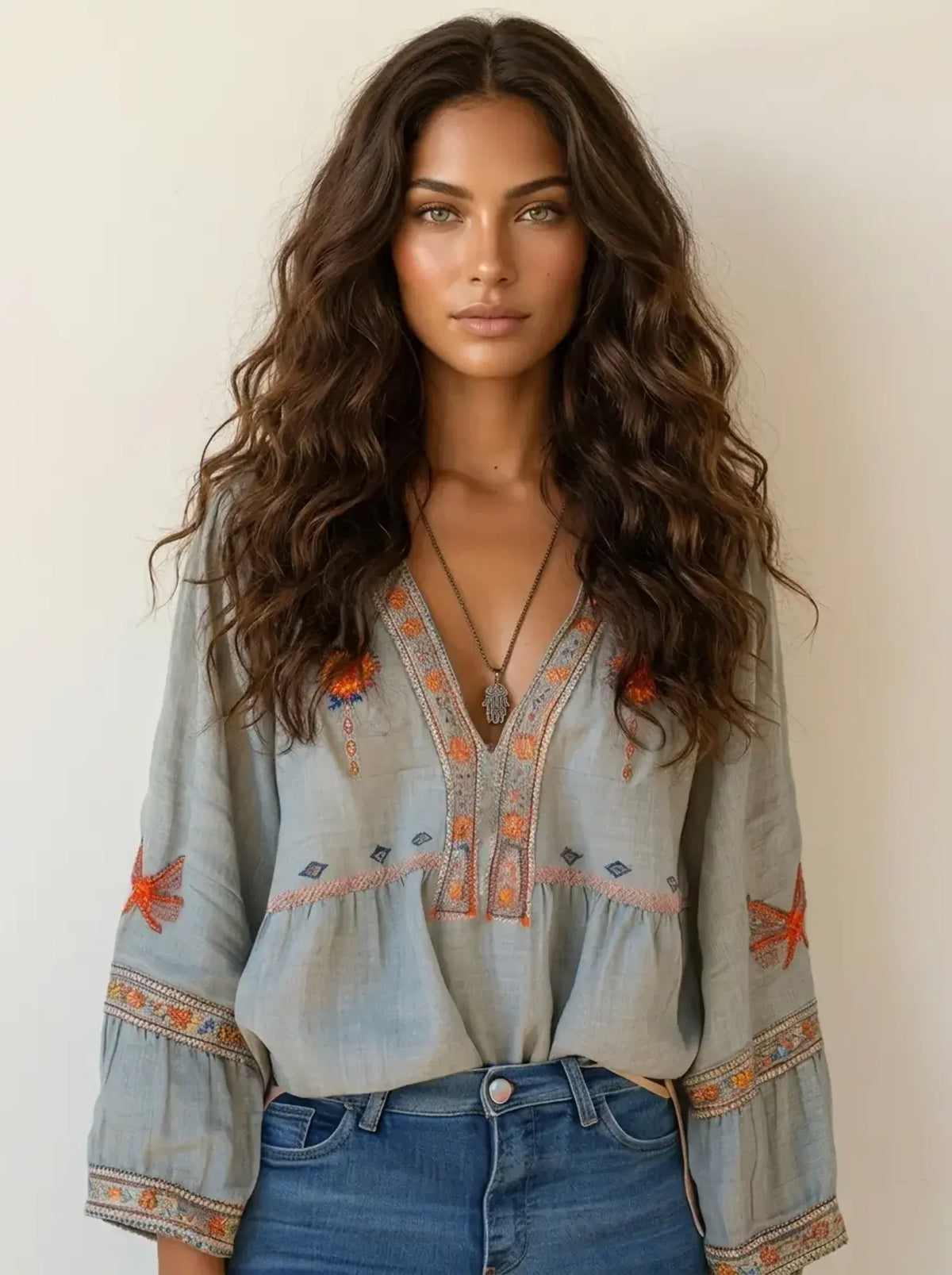 Bohemian blouse met kleurrijke borduursels