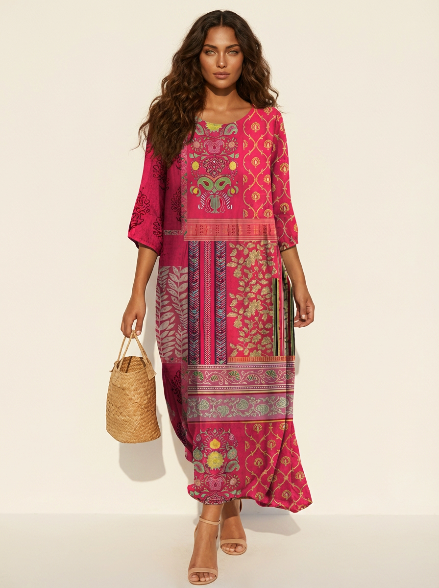 Bohemian maxi jurk met patchworkprint