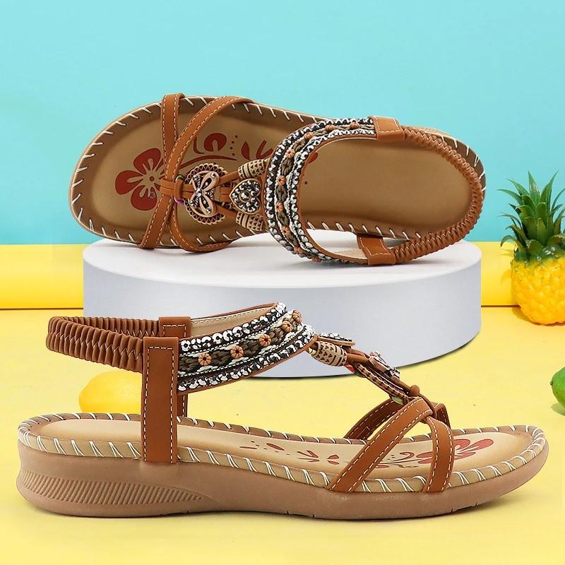 Bohemian sandalen met kralen en hangers in beige bali
