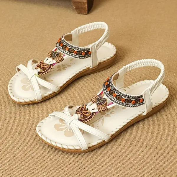 Bohemian sandalen met kralen en hangers in witte athene