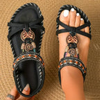Bohemian sandalen met kralen en hangers in grafiet zwart