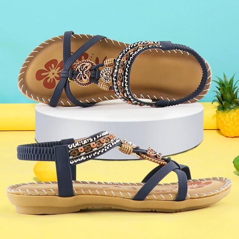 Bohemian sandalen met kralen en hangers in kobalt blauw