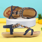 Bohemian sandalen met kralen en hangers in kobalt blauw