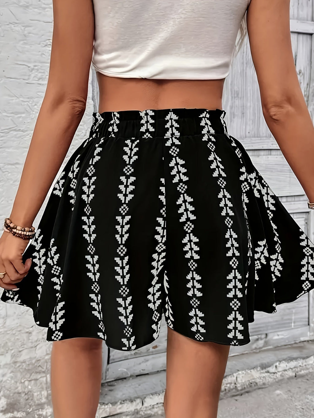 Boho short met hoge taille en print voor dames