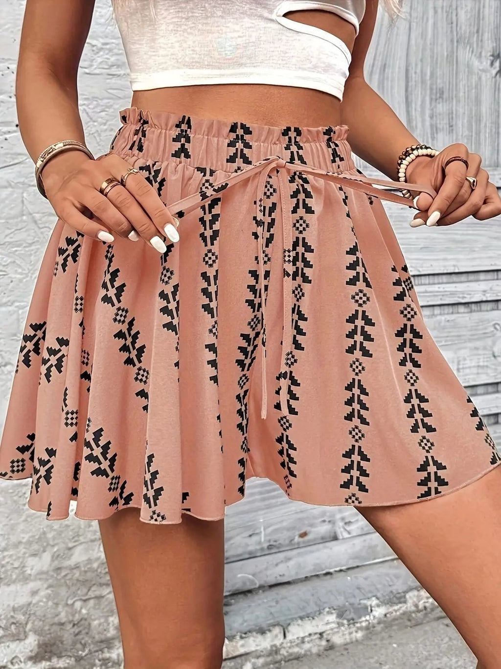 Boho short met hoge taille en print voor dames