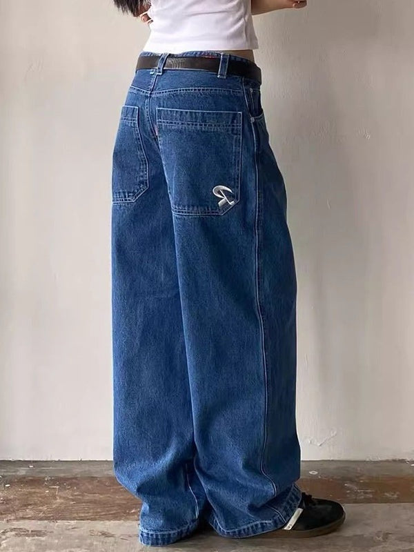 Boyfriend jeans met borduurdetail op de achterzak voor dames in blauw