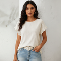 Luchtige broderie top met losvallende pasvorm voor dames in beige