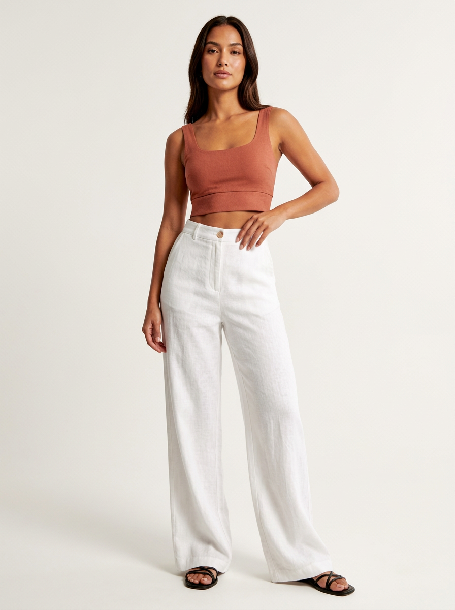 Broek met hoge taille en wijde pijpen in wit