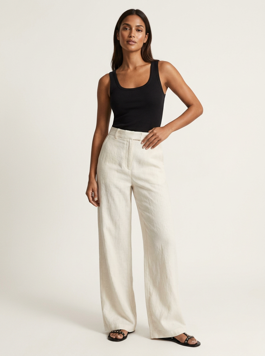 Broek met hoge taille en wijde pijpen