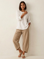 Broek met losvallende pijpen en elastische taille in khaki