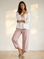 Broek met losvallende pijpen en elastische taille in roze