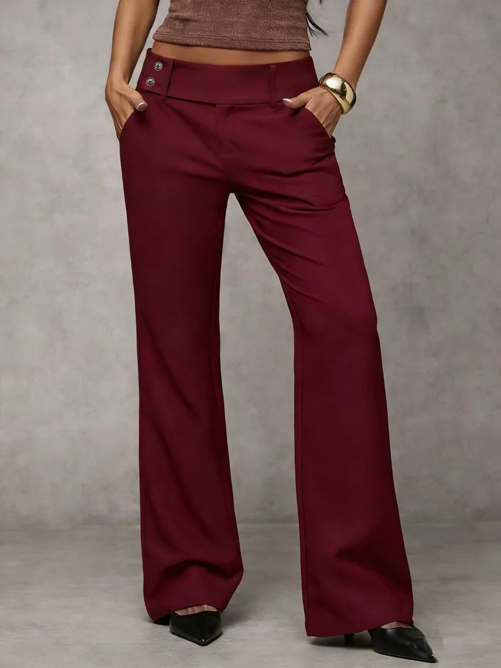 Broek met wijde pijpen en hoge taille voor dames in wijnrood