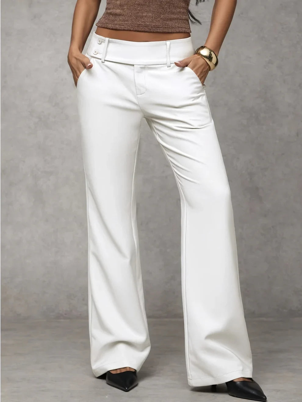 Broek met wijde pijpen en hoge taille voor dames in wit