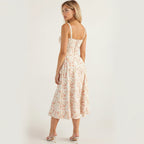 Bustier midi jurk met bloemenprint en split