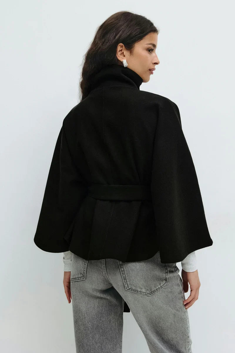 Cape jas met hoge kraag en ceintuur in de taille voor dames