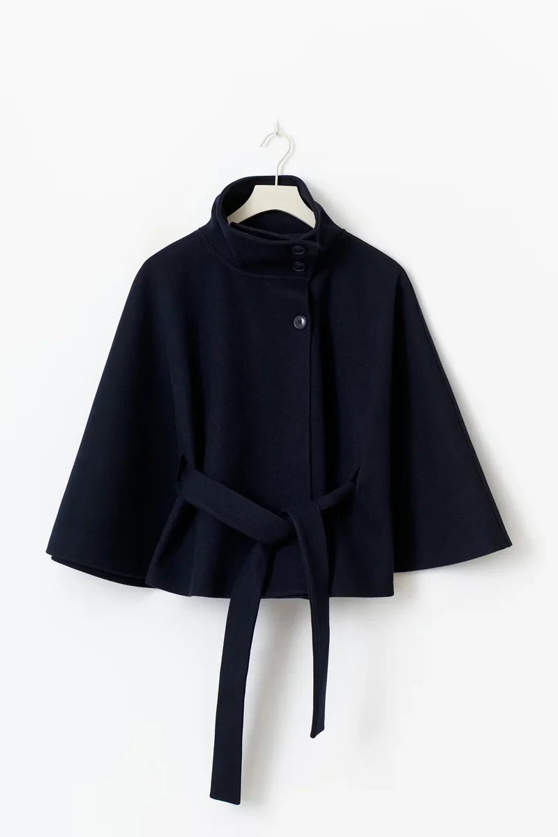 Cape jas met hoge kraag en ceintuur in de taille voor dames