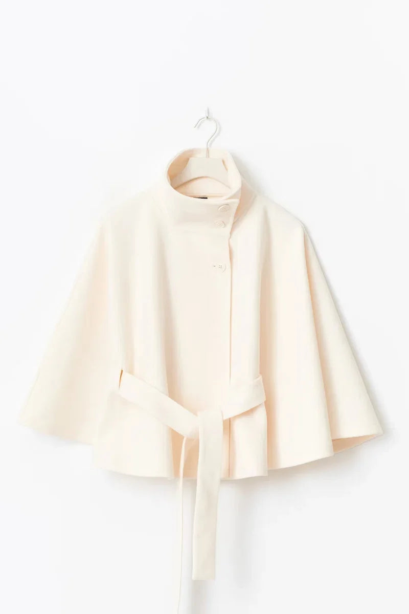 Cape jas met hoge kraag en ceintuur in de taille voor dames