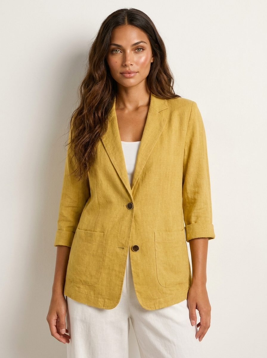 Casual blazer met losvallende pasvorm voor dames in geel