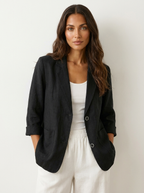 Casual blazer met losvallende pasvorm voor dames in zwart