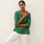 Casual blouse met V-hals en opgerolde mouwen in groen