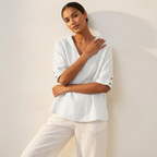 Casual blouse met V-hals en opgerolde mouwen in wit