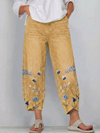 Casual broek met soepele pasvorm en tijdloos ontwerp voor dames in geel