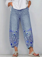Casual broek met soepele pasvorm en tijdloos ontwerp voor dames in blauw