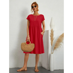Casual midi-jurk met ronde hals in rood