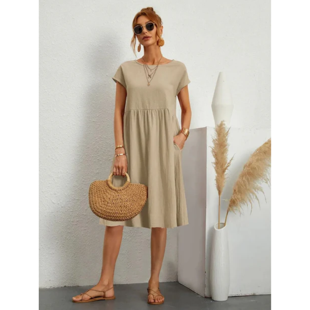 Casual midi-jurk met ronde hals in kaki