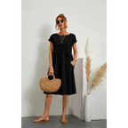 Casual midi-jurk met ronde hals in zwart