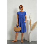 Casual midi-jurk met ronde hals in blauw