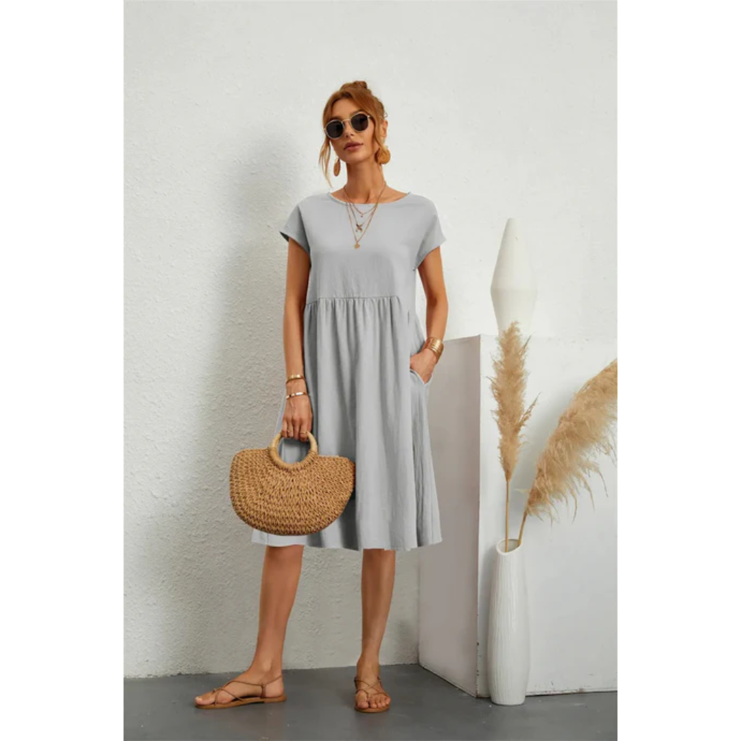 Casual midi-jurk met ronde hals in grijs