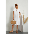 Casual midi-jurk met ronde hals in wit