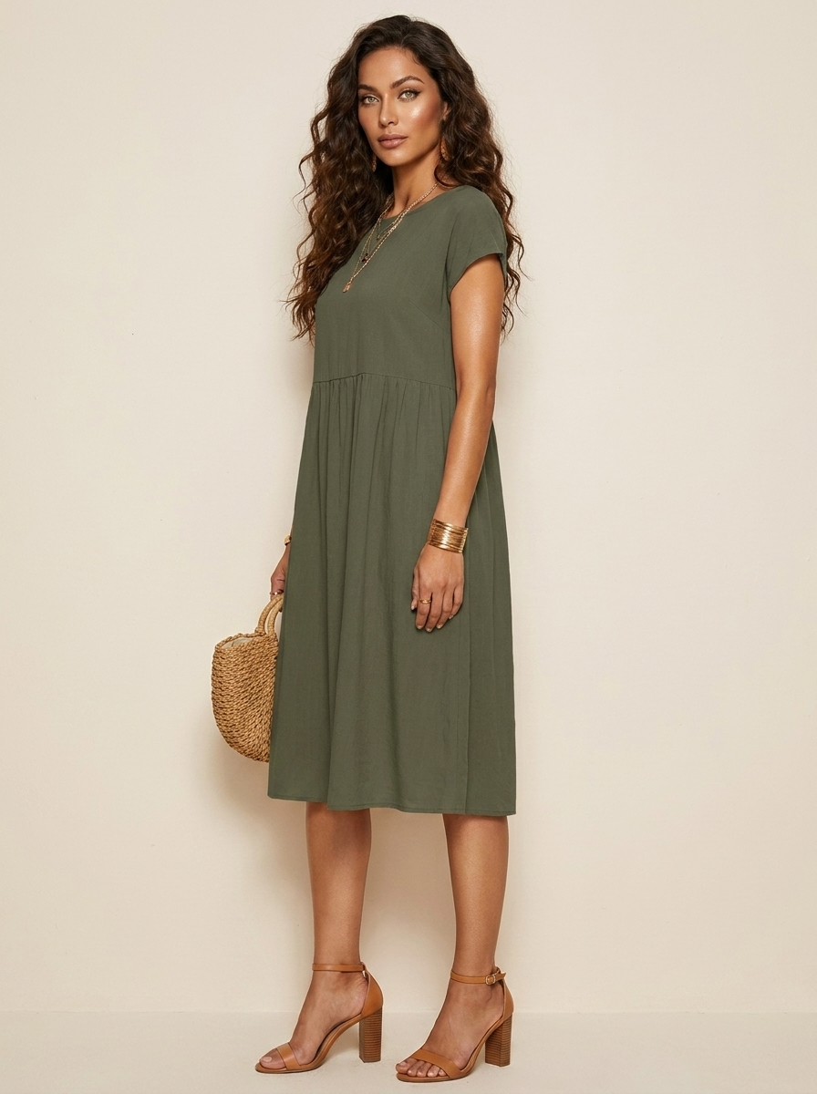 Casual midi jurk met zakken en korte mouwen