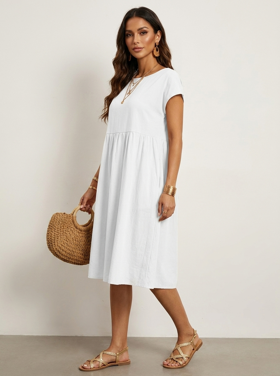 Casual midi jurk met zakken en korte mouwen